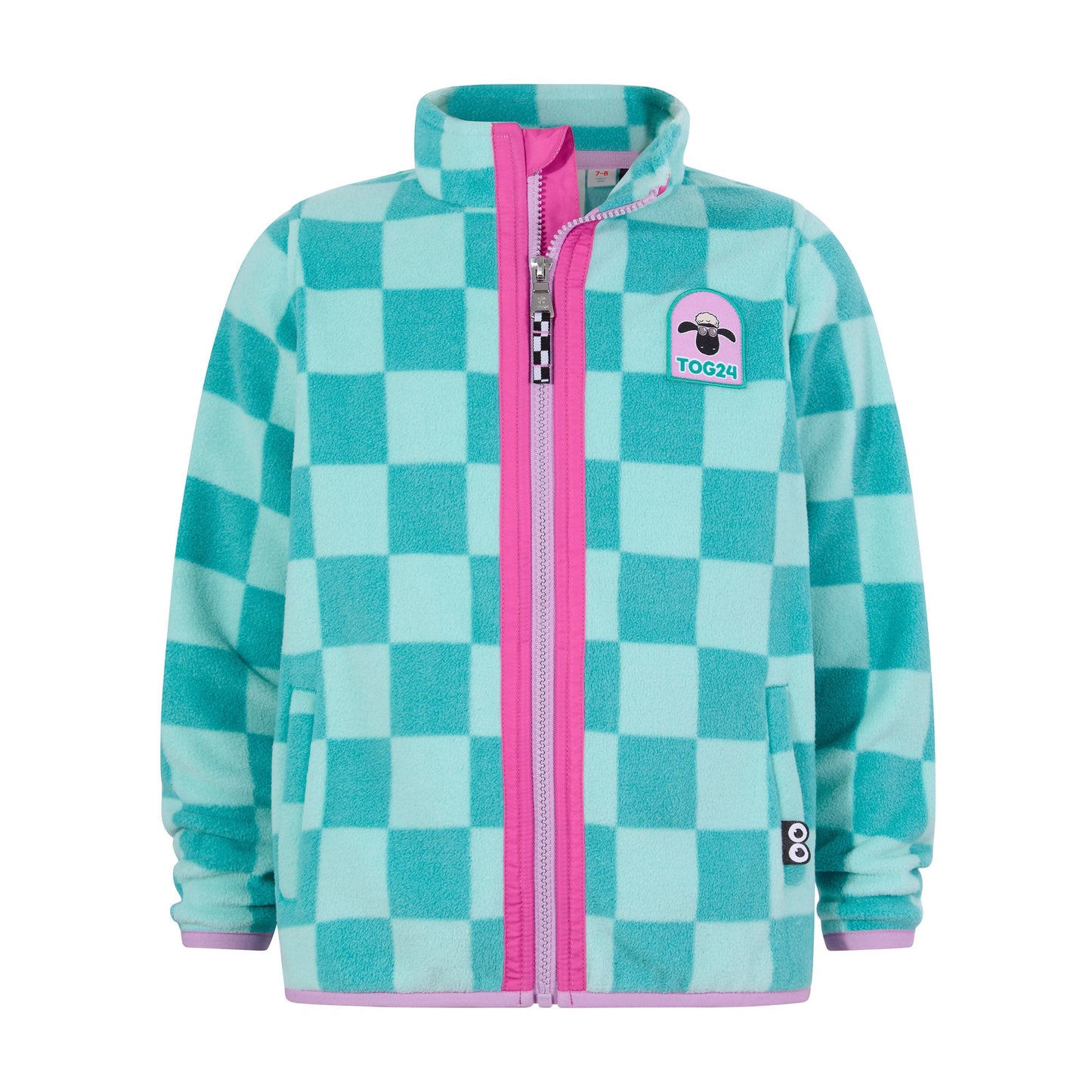 Lacaune Kids Shaun the Sheep Fleece Zip Jacket - Spearmint/Bubblegum Checkerboard