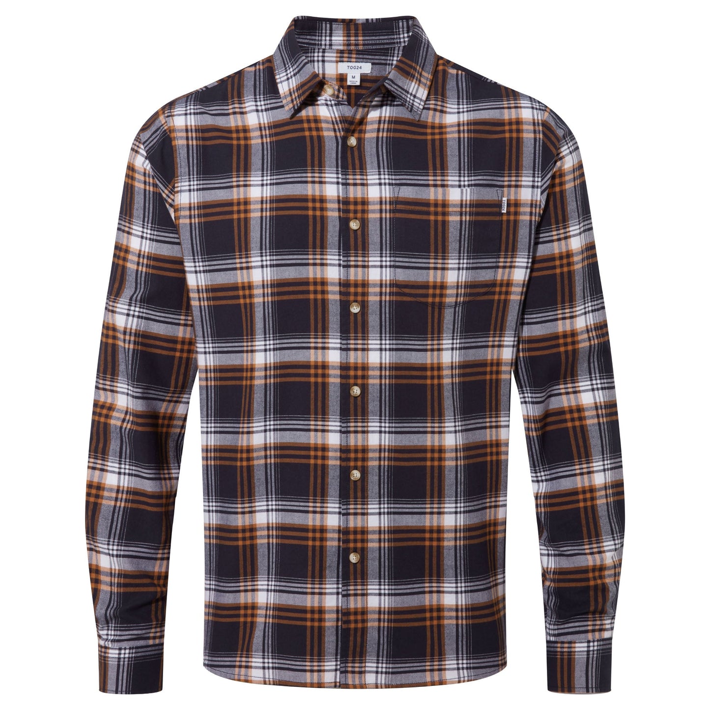 Whitman Mens Long Sleeve Cotton Flannel Shirt - Dark Indigo/Mahogany Check
