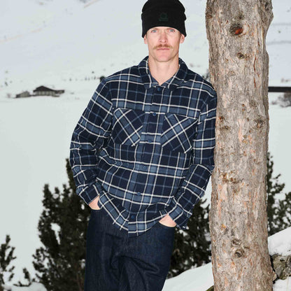 Kinsey Mens Quilted Flannel Shacket - Dark Indigo Check