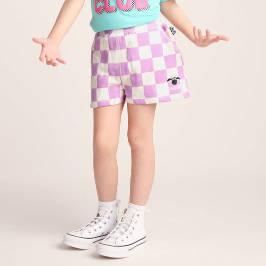Afrino Kids Shaun the Sheep Sweatshort - Liliac Haze/Woolly Checkerboard
