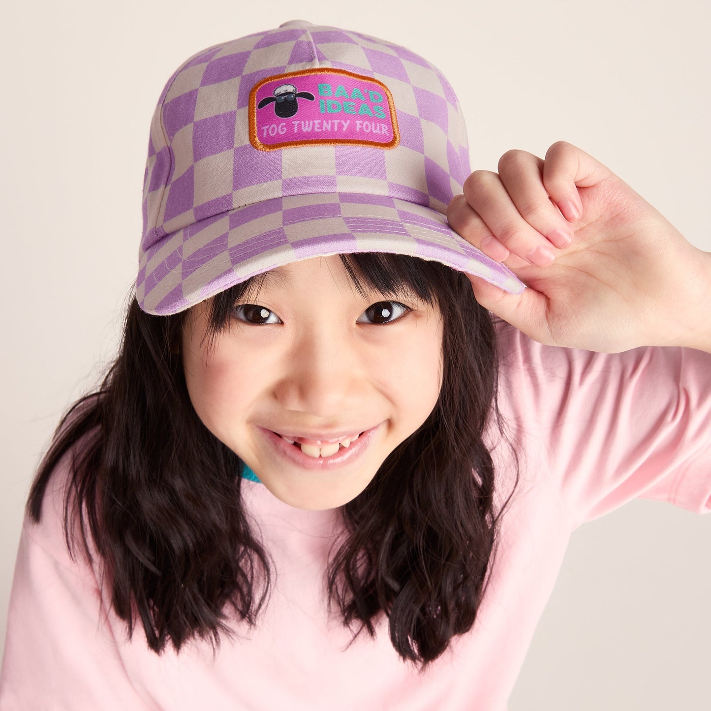 Bardoka Kids Shaun the Sheep Baseball Cap - Lilac Haze/White Checkerboard