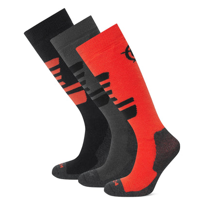 Bergenz 3 Pack Mens Ski Socks - Black/Dk Grey Marl/Fiery Orange