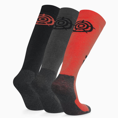 Bergenz 3 Pack Mens Ski Socks - Black/Dk Grey Marl/Fiery Orange