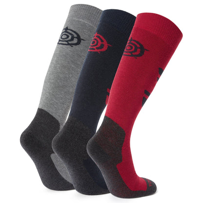 Bergenz 3 Pack Womens Ski Socks - Dark Indigo/Dark Pink/Light Grey Marl
