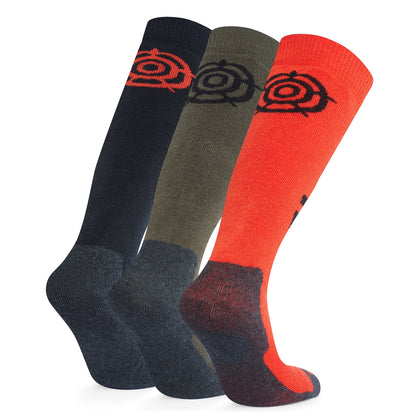 Bergenz 3 Pack Kids Ski Socks - Black/Khaki/Fiery Orange