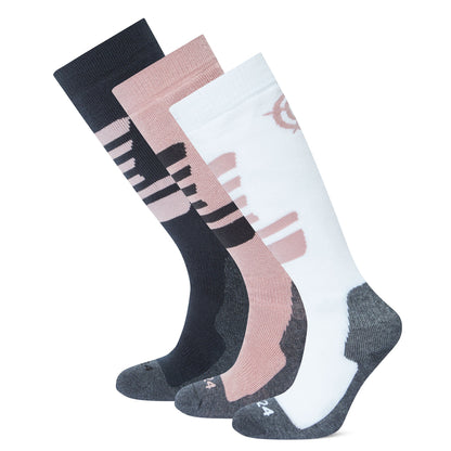 Bergenz 3 Pack Kids Ski Socks - Black/Faded Pink/Optic White
