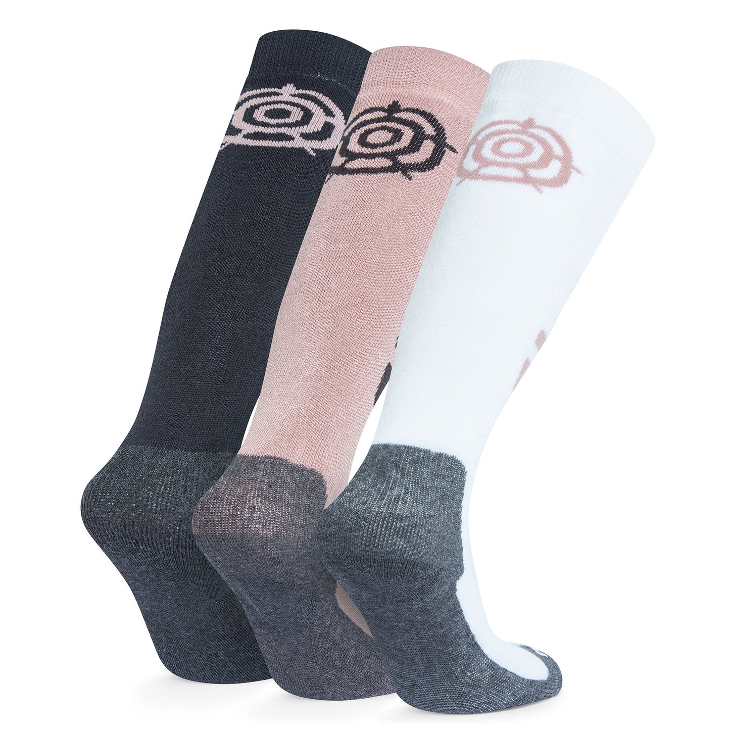 Bergenz 3 Pack Kids Ski Socks - Black/Faded Pink/Optic White