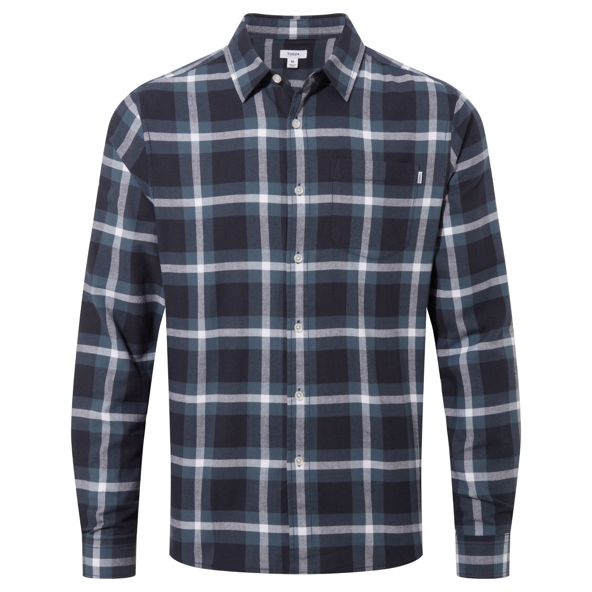 Bertram Mens Long Sleeve Cotton Flannel Shirt - Arctic Blue Check