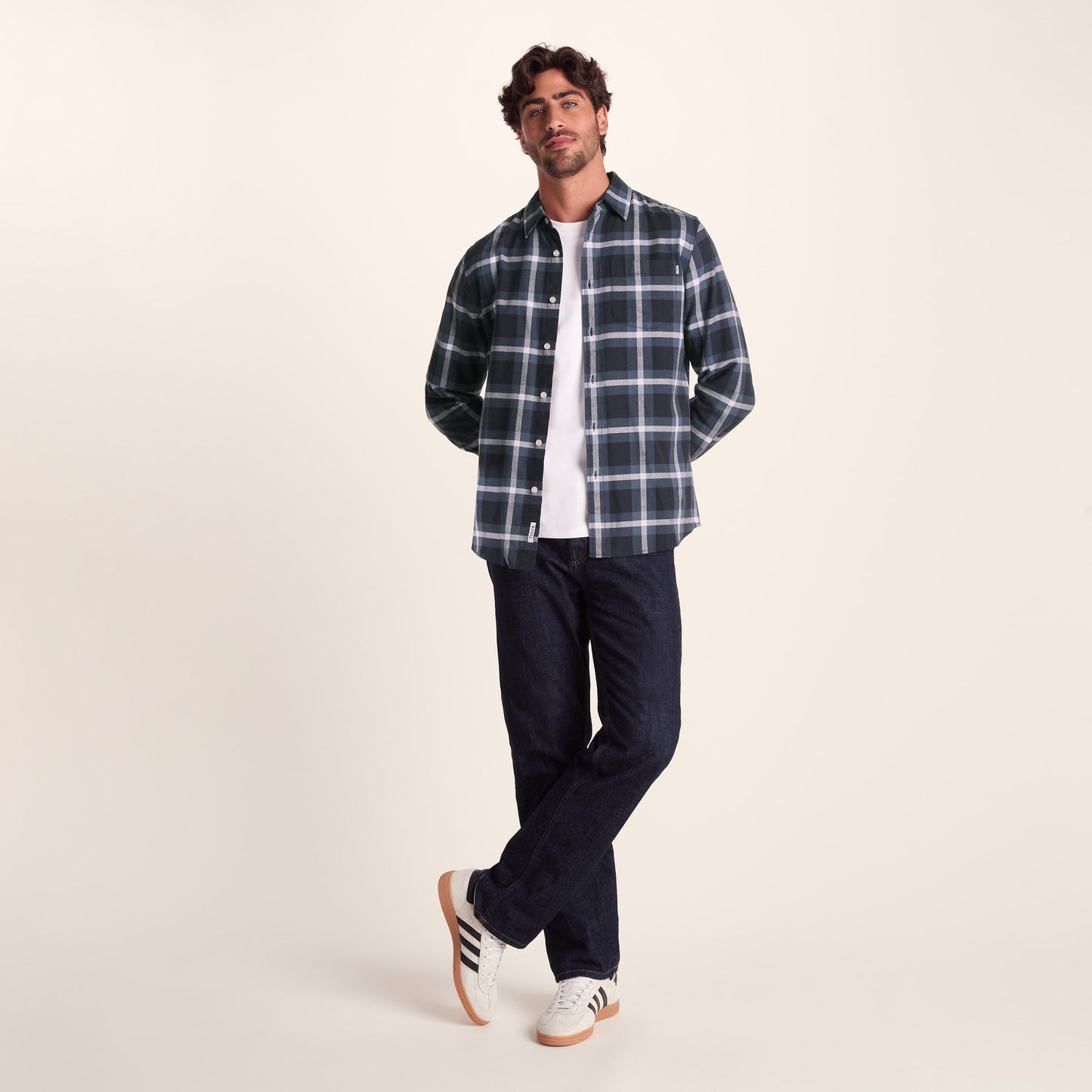 Bertram Mens Long Sleeve Cotton Flannel Shirt - Arctic Blue Check
