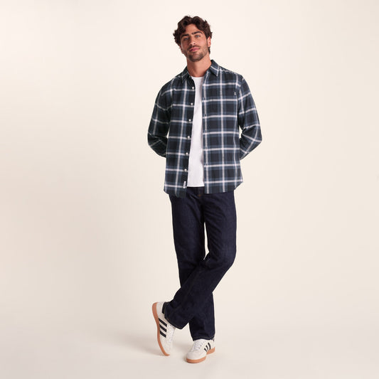 Bertram Mens Long Sleeve Cotton Flannel Shirt - Arctic Blue Check