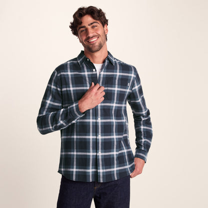 Bertram Mens Long Sleeve Cotton Flannel Shirt - Arctic Blue Check