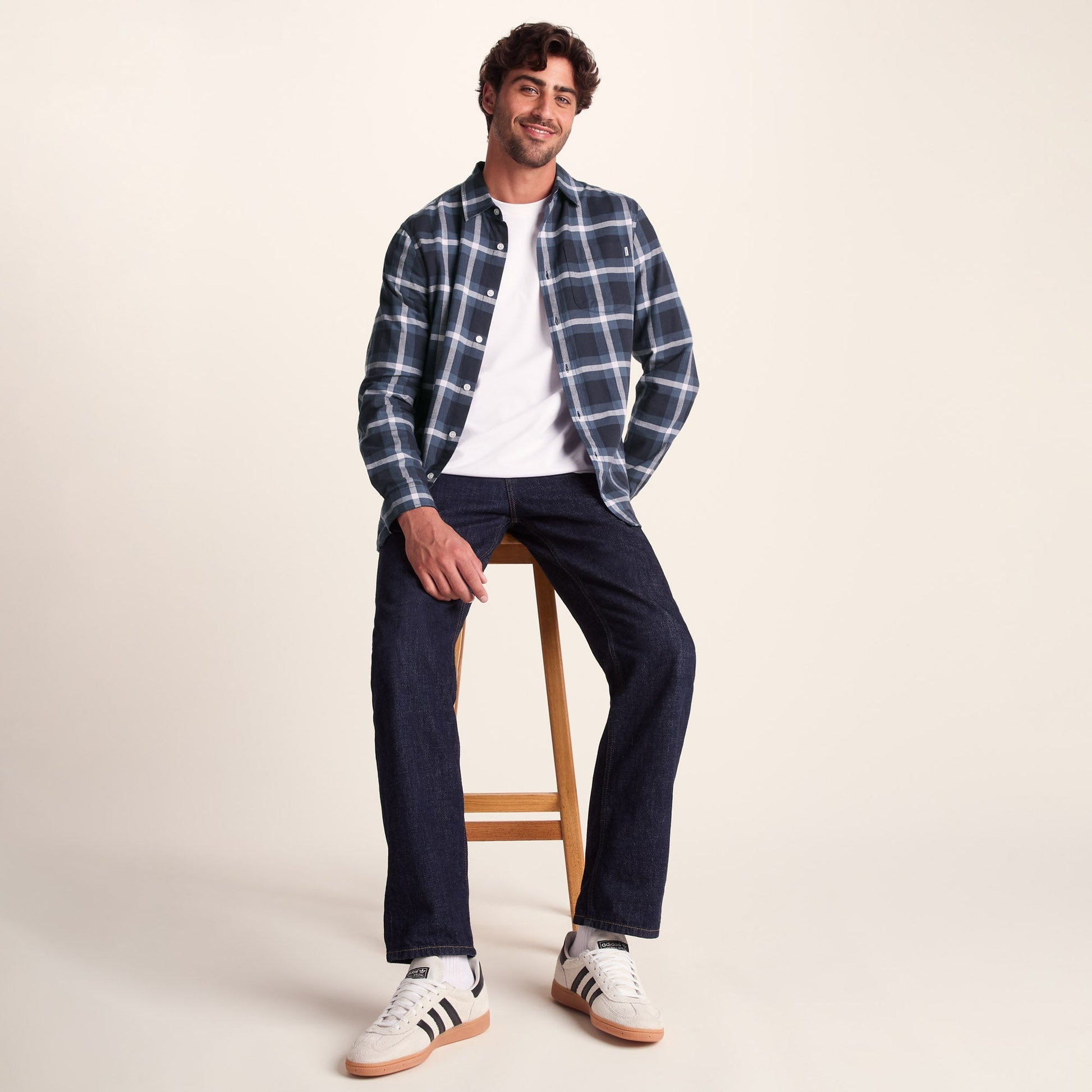 Bertram Mens Long Sleeve Cotton Flannel Shirt - Arctic Blue Check
