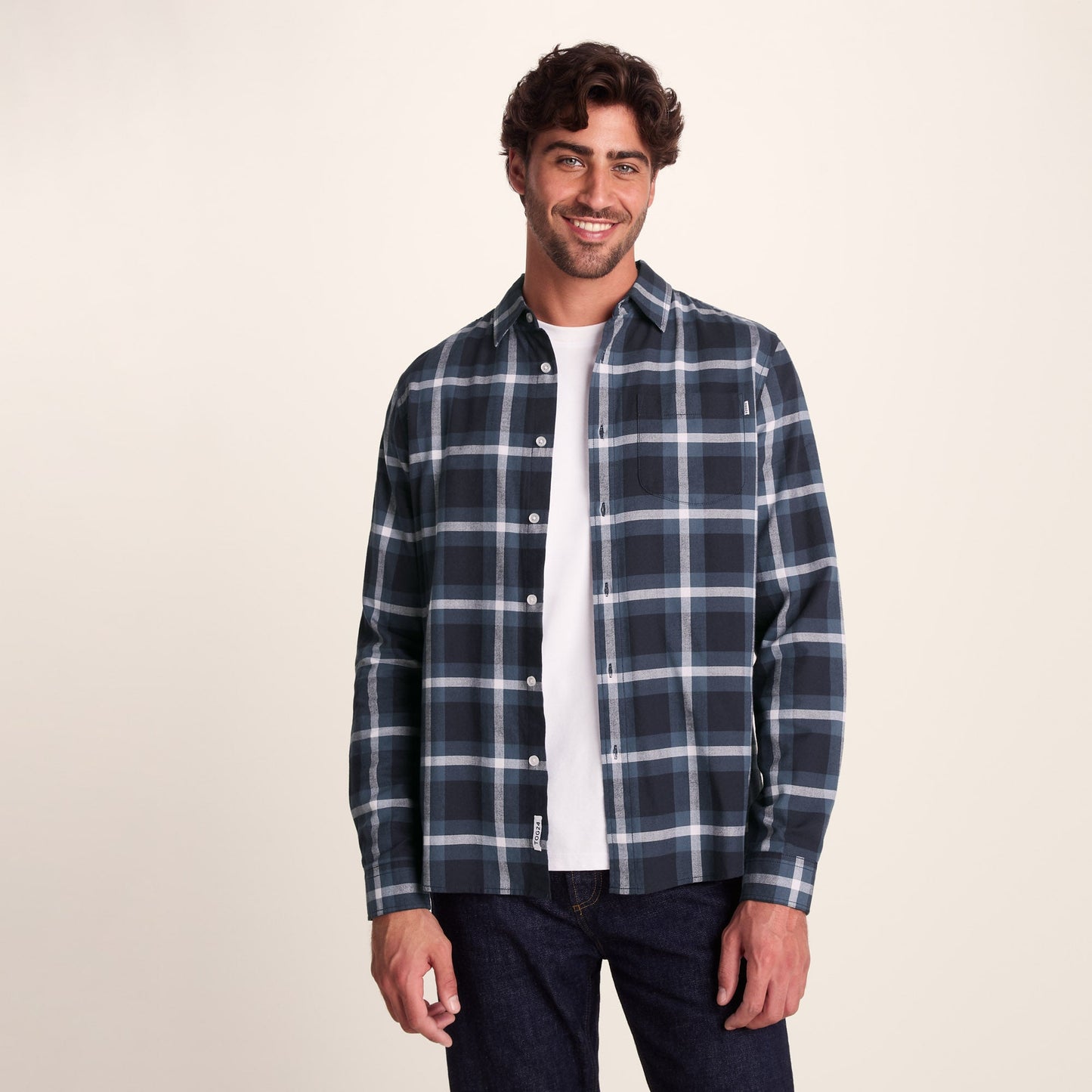 Bertram Mens Long Sleeve Cotton Flannel Shirt - Arctic Blue Check