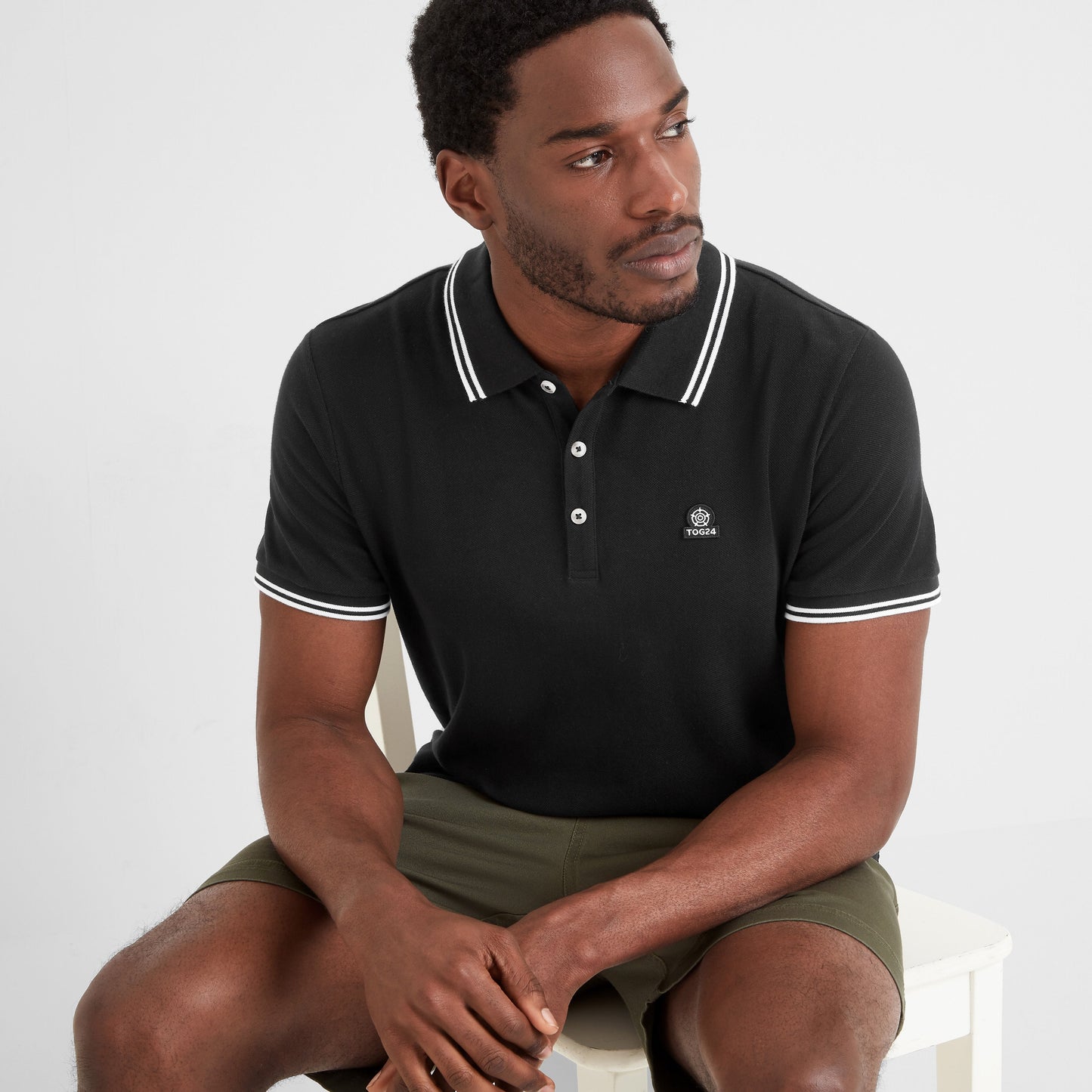 Biston Mens 100% Cotton Pique Polo Shirt - Black