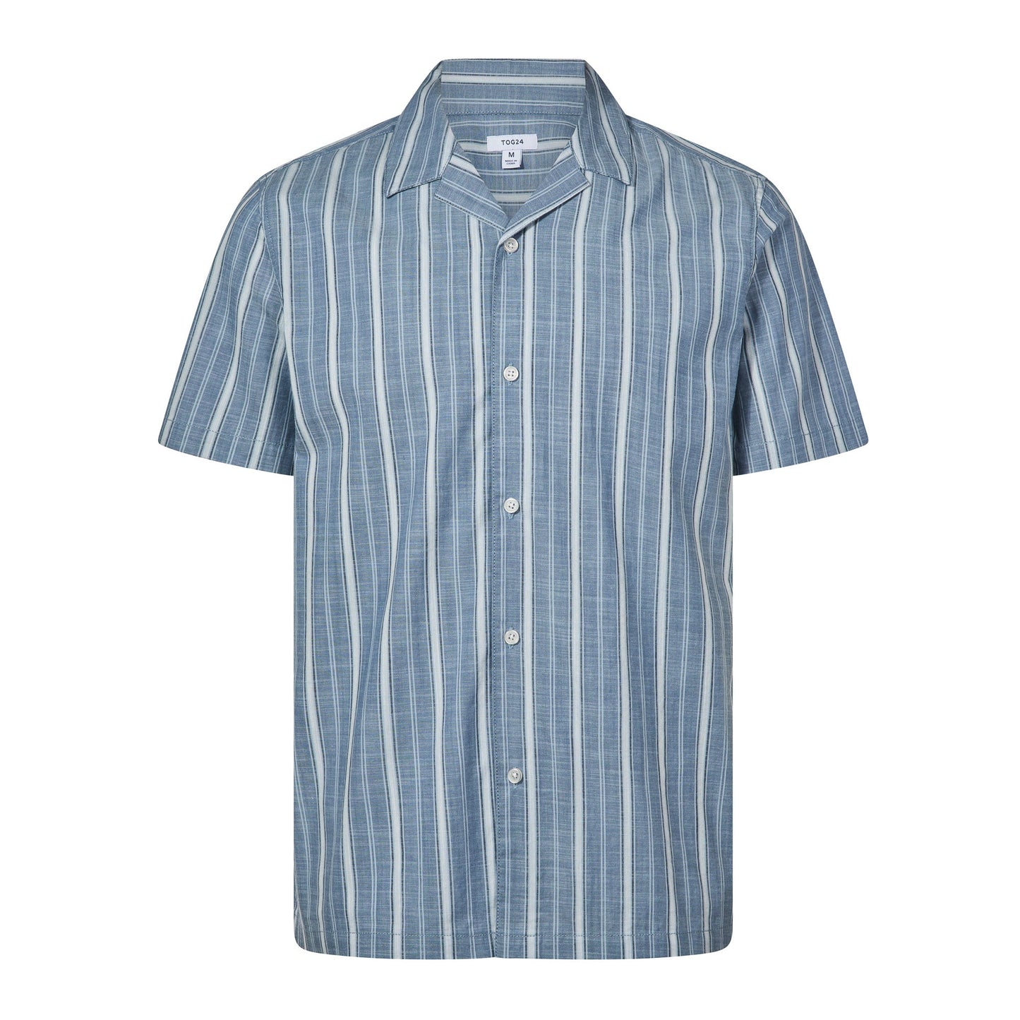 Boldon Mens 100% Cotton Supersoft Short Sleeve Shirt - Light Blue Stripe