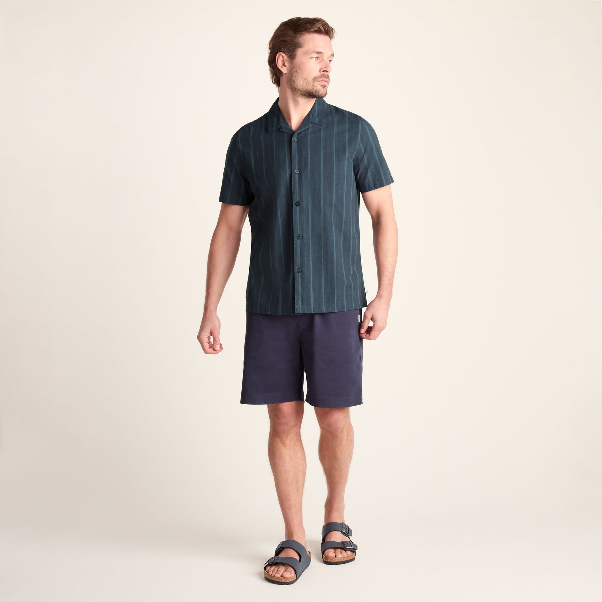 Boldon Mens 100% Cotton Supersoft Short Sleeve Shirt - Dark Indigo Stripe