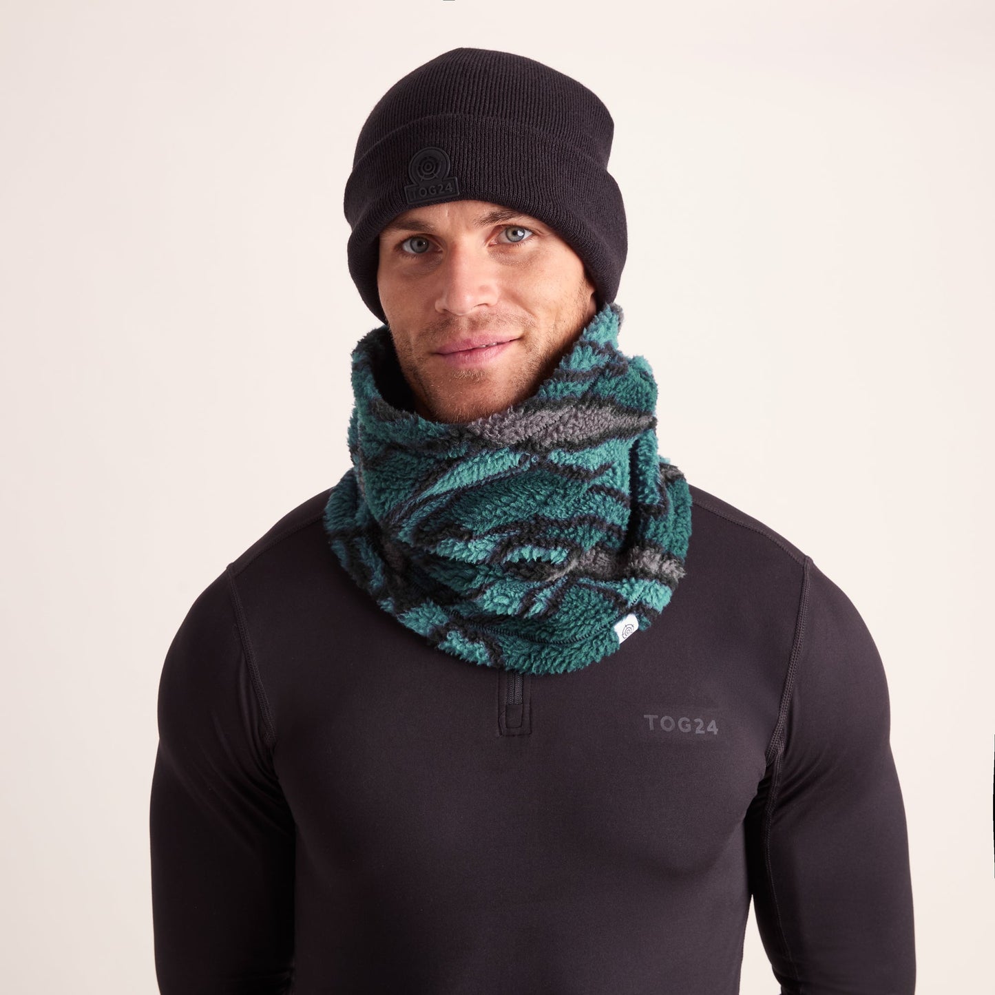 Bramley Snow Tube - Dk Turquoise Abstract Mountain Print