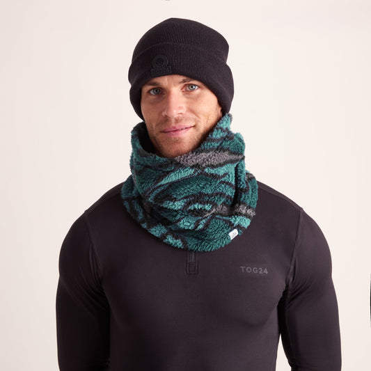Bramley Snow Tube - Dk Turquoise Abstract Mountain Print