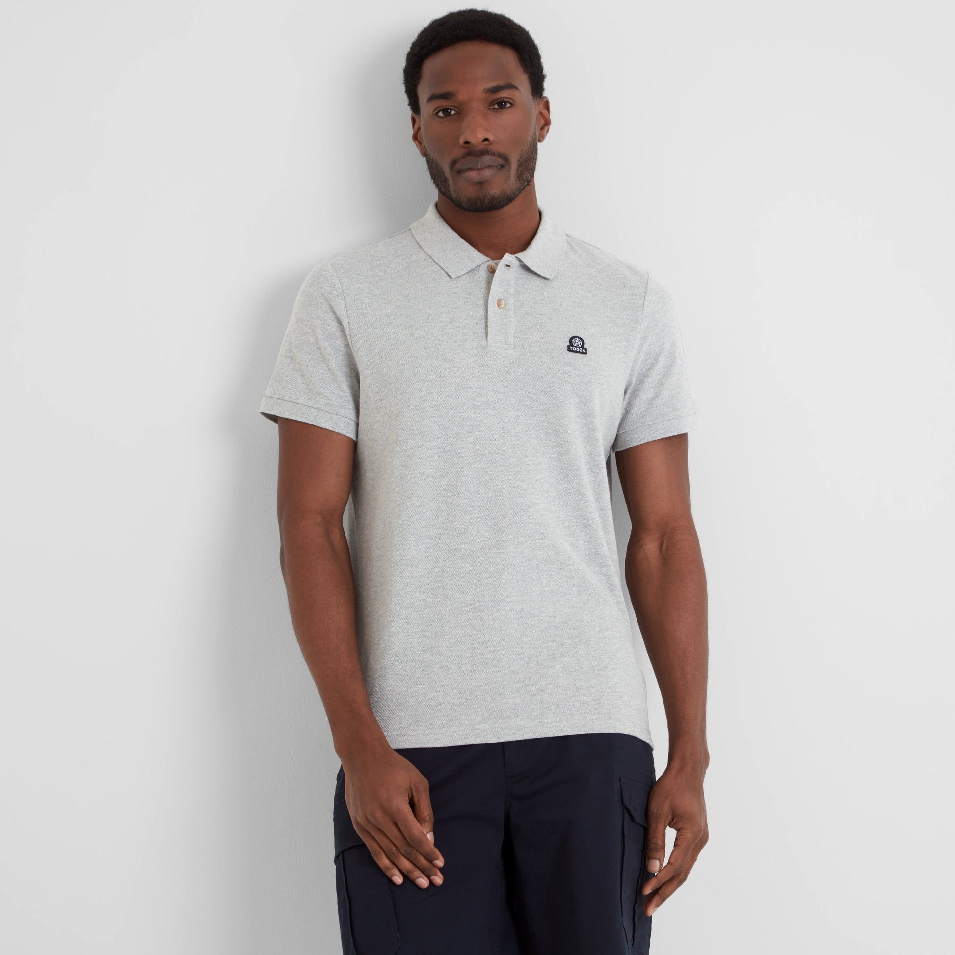 Braunton Mens 100% Cotton Pique Polo Shirt - Light Grey Marl