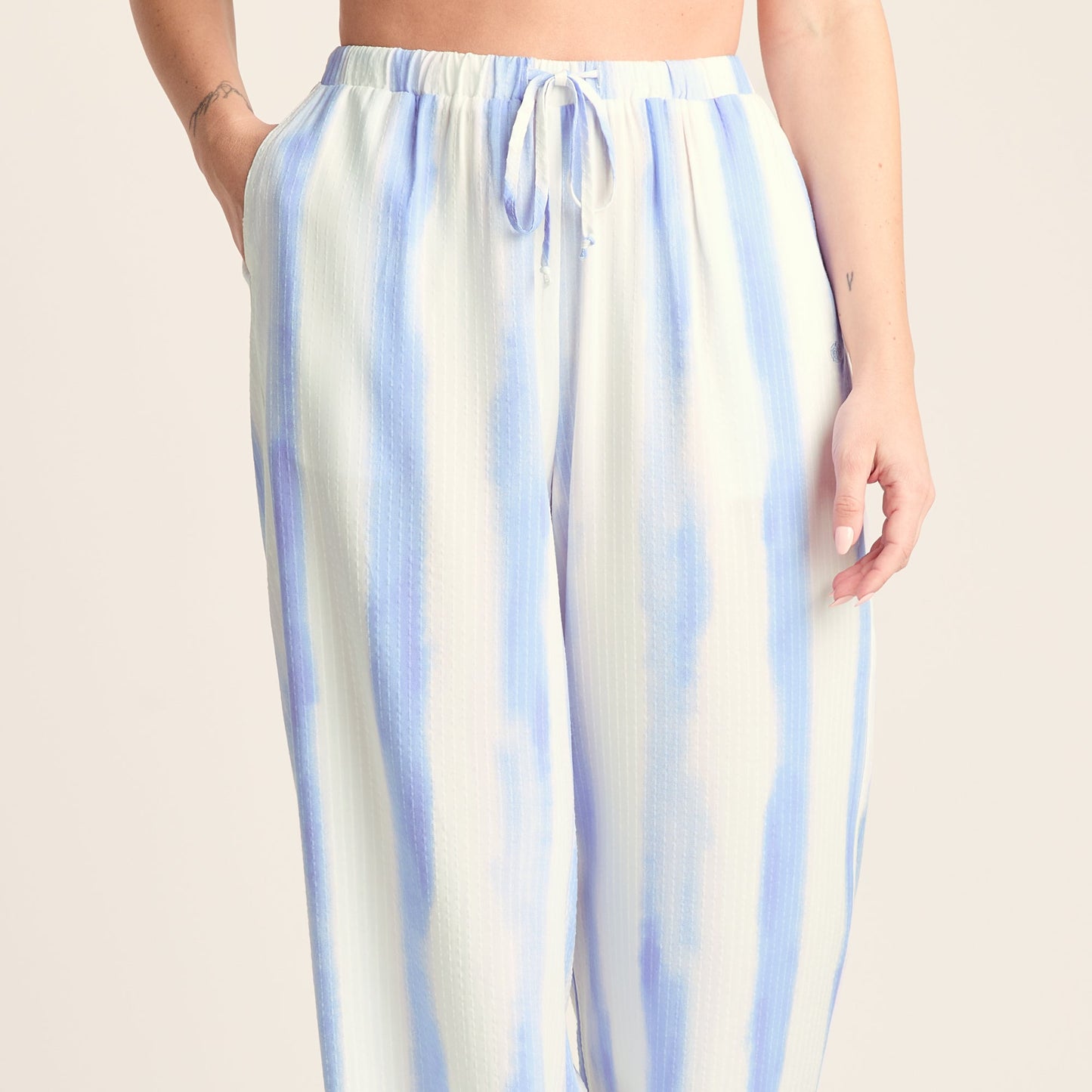 Christina Womens Wide Leg Lightweight Trousers - Blue Hues Print