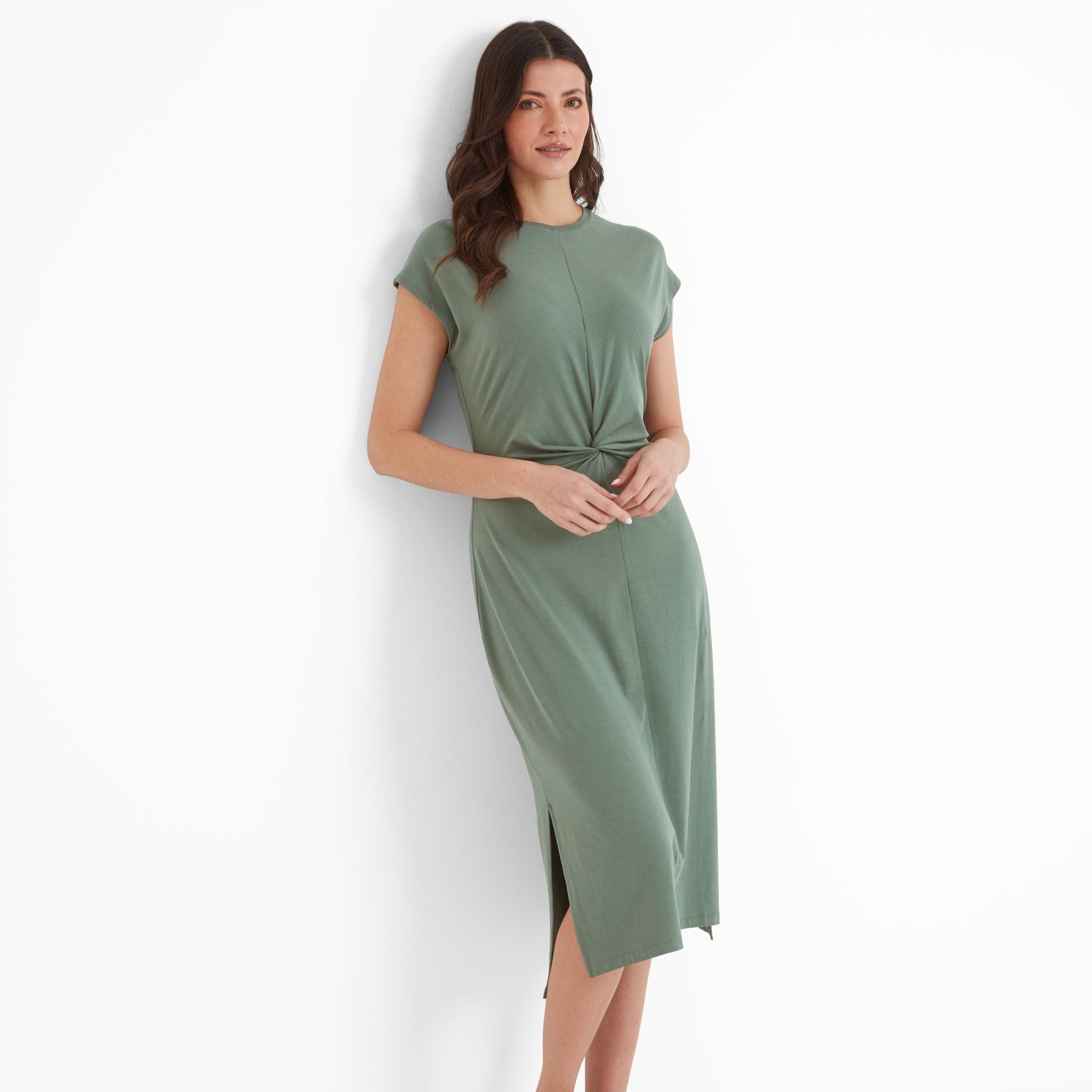 Claire Womens Supersoft Jersey Dress - Light Forest