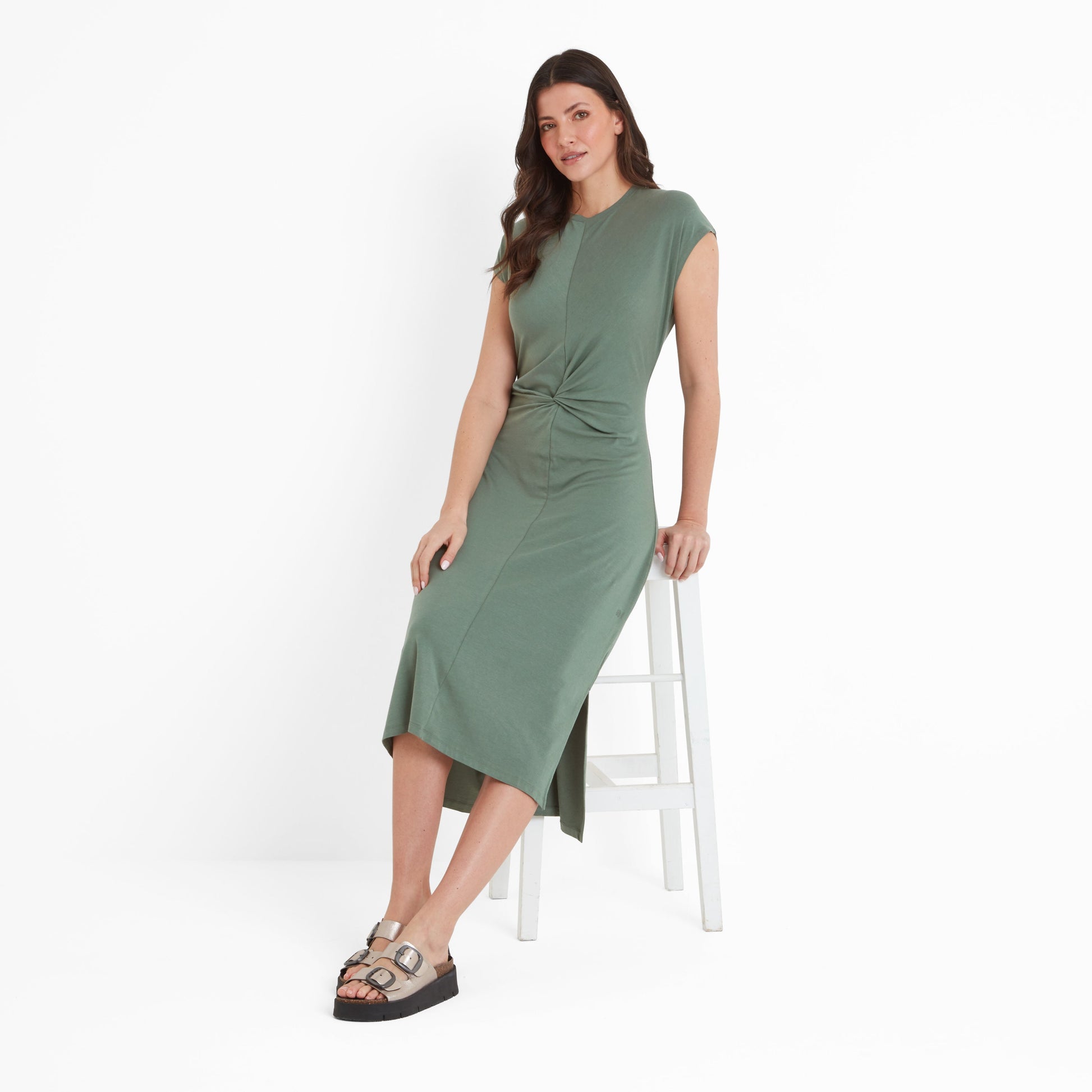 Claire Womens Supersoft Jersey Dress - Light Forest