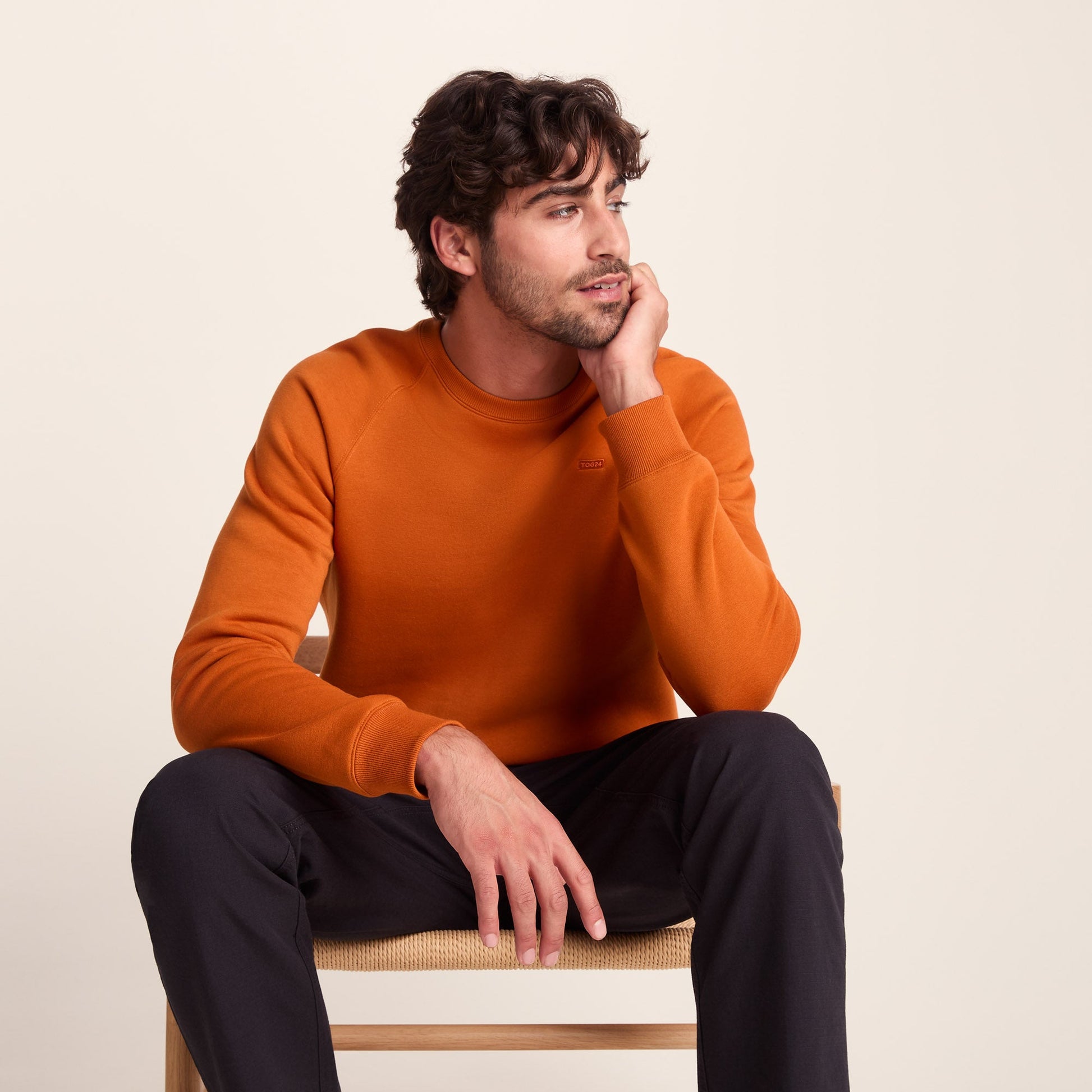 Clitheroe Mens Supersoft Raglan Sweat - Mahogany Orange