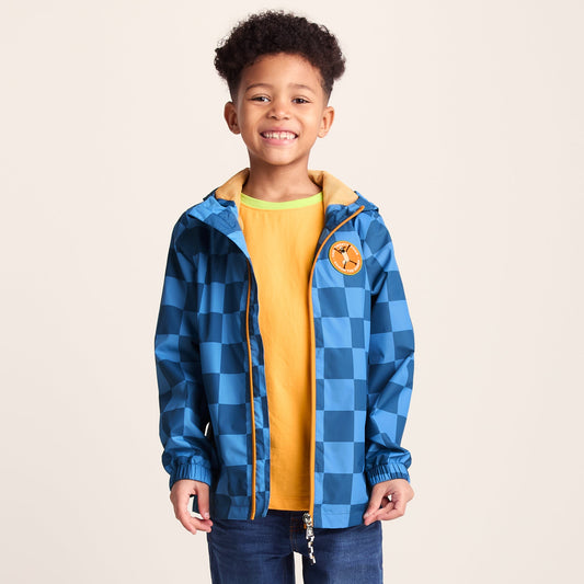 Cohampshire Kids Shaun the Sheep Waterproof Jacket - Bluebell/Night Blue Checkerboard