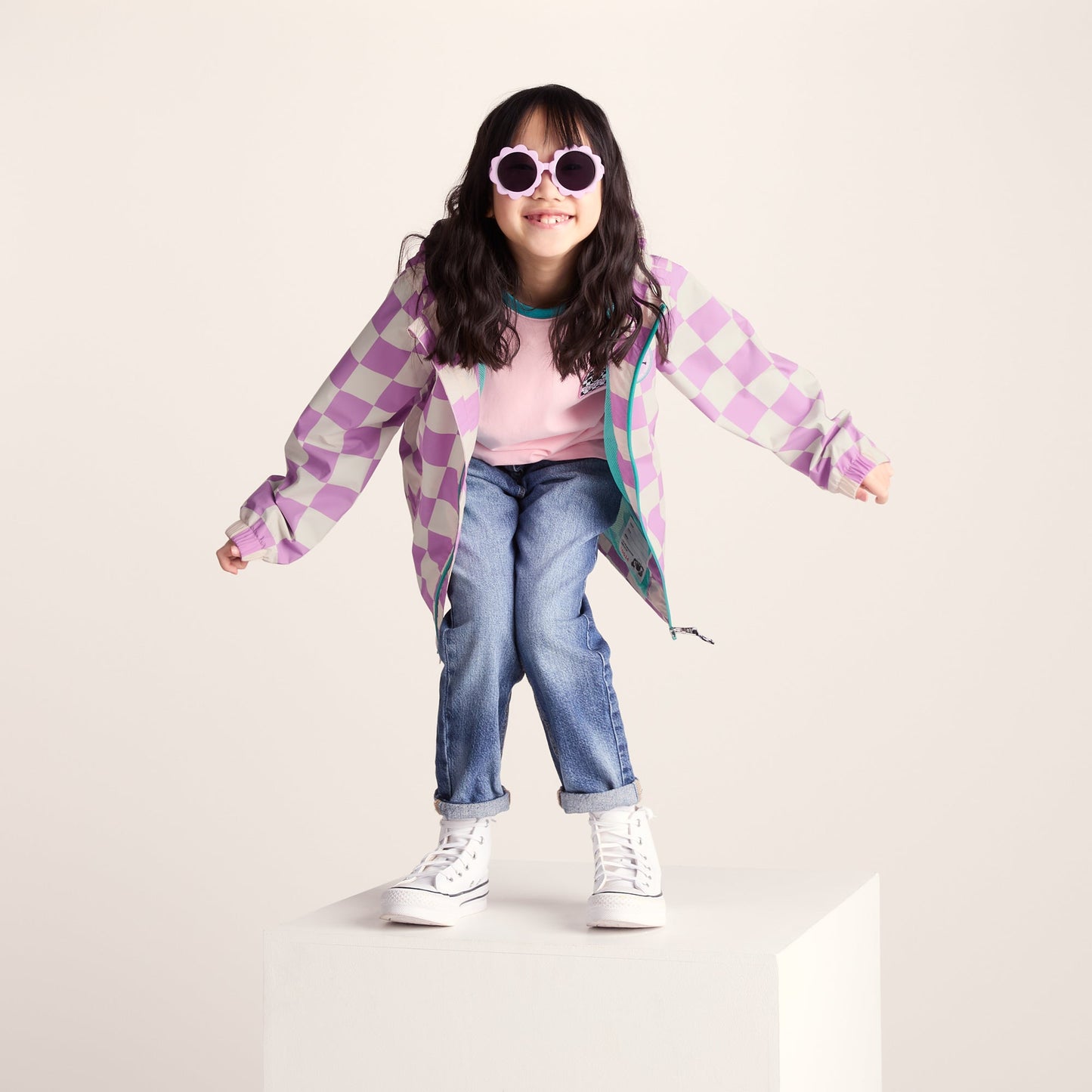 Cohampshire Kids Shaun the Sheep Waterproof Jacket - Lilac Haze/White Checkerboard