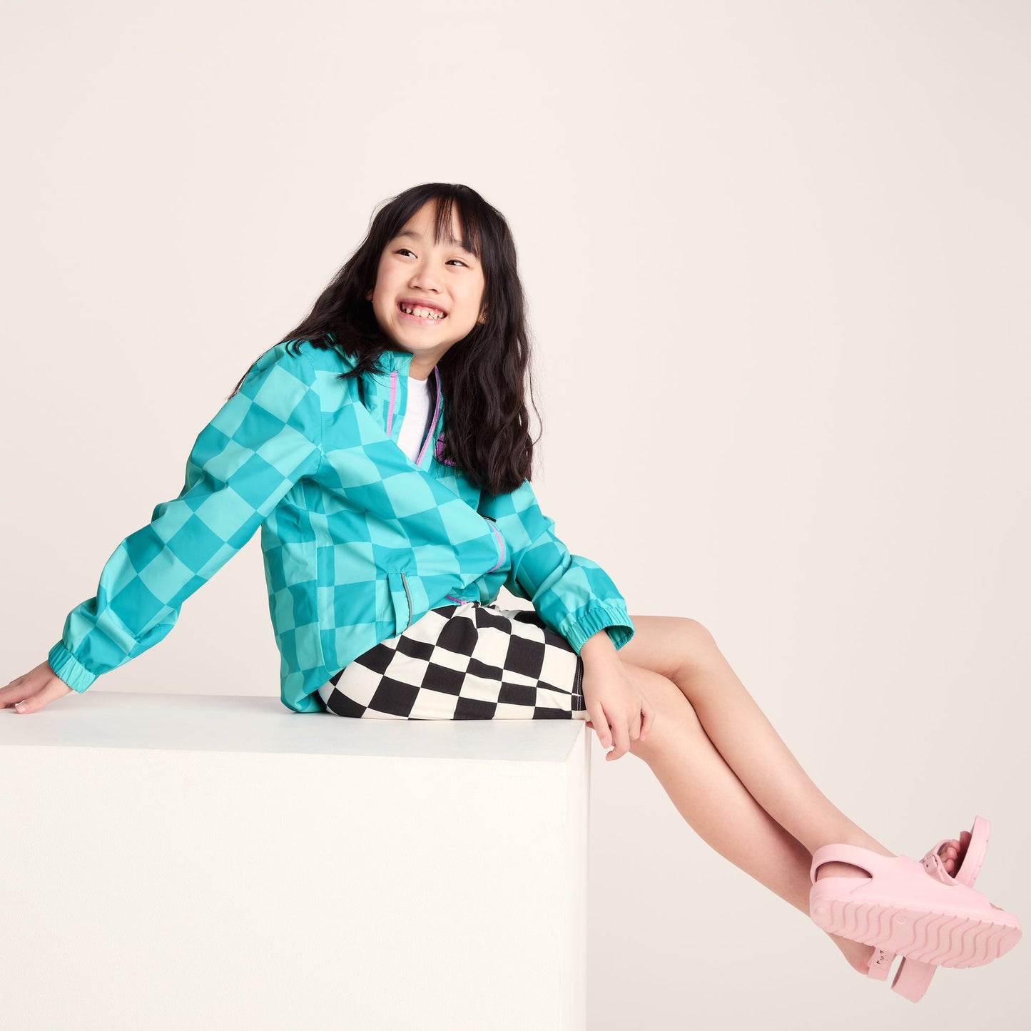 Cohampshire Kids Shaun the Sheep Waterproof Jacket - Spearmint/Bubblegum Checkerboard