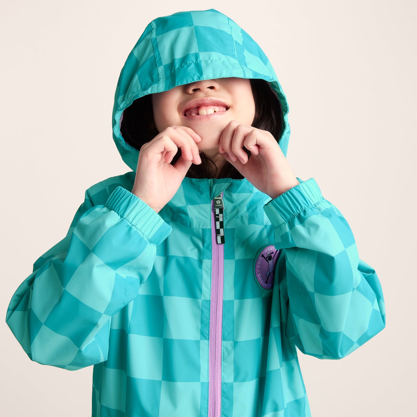 Cohampshire Kids Shaun the Sheep Waterproof Jacket - Spearmint/Bubblegum Checkerboard