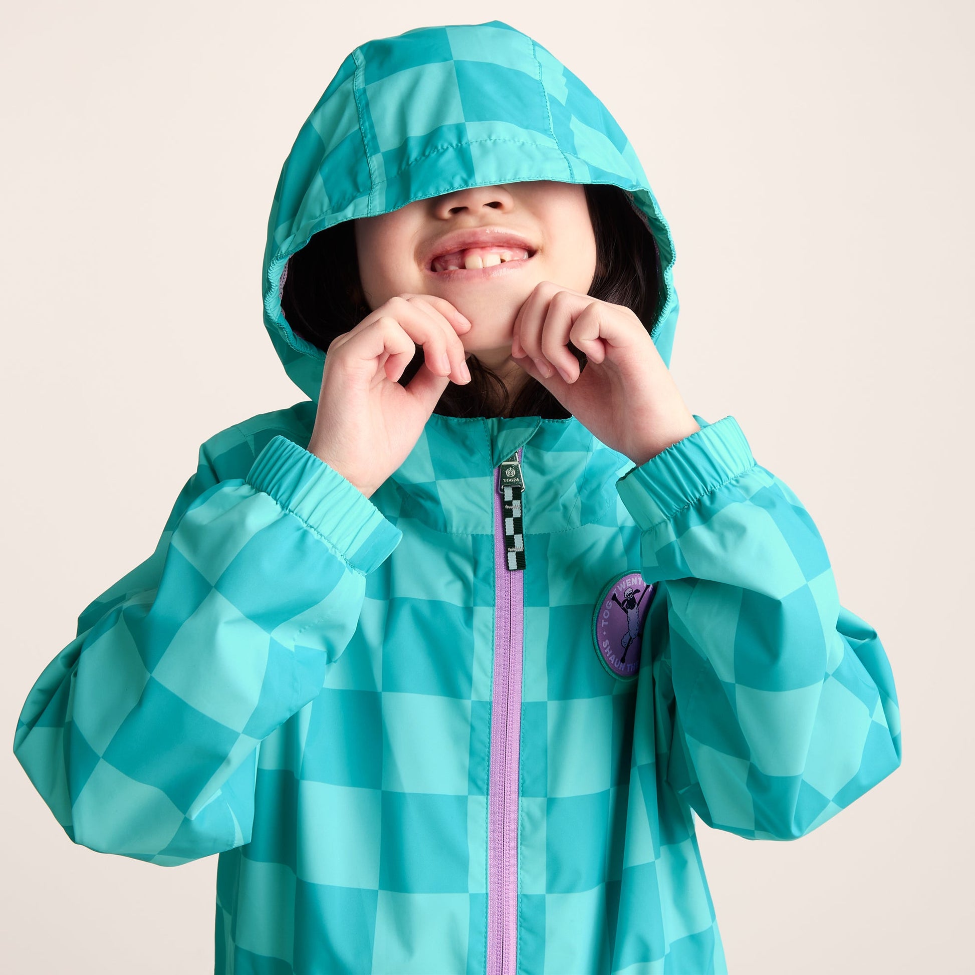 Cohampshire Kids Shaun the Sheep Waterproof Jacket - Spearmint/Bubblegum Checkerboard