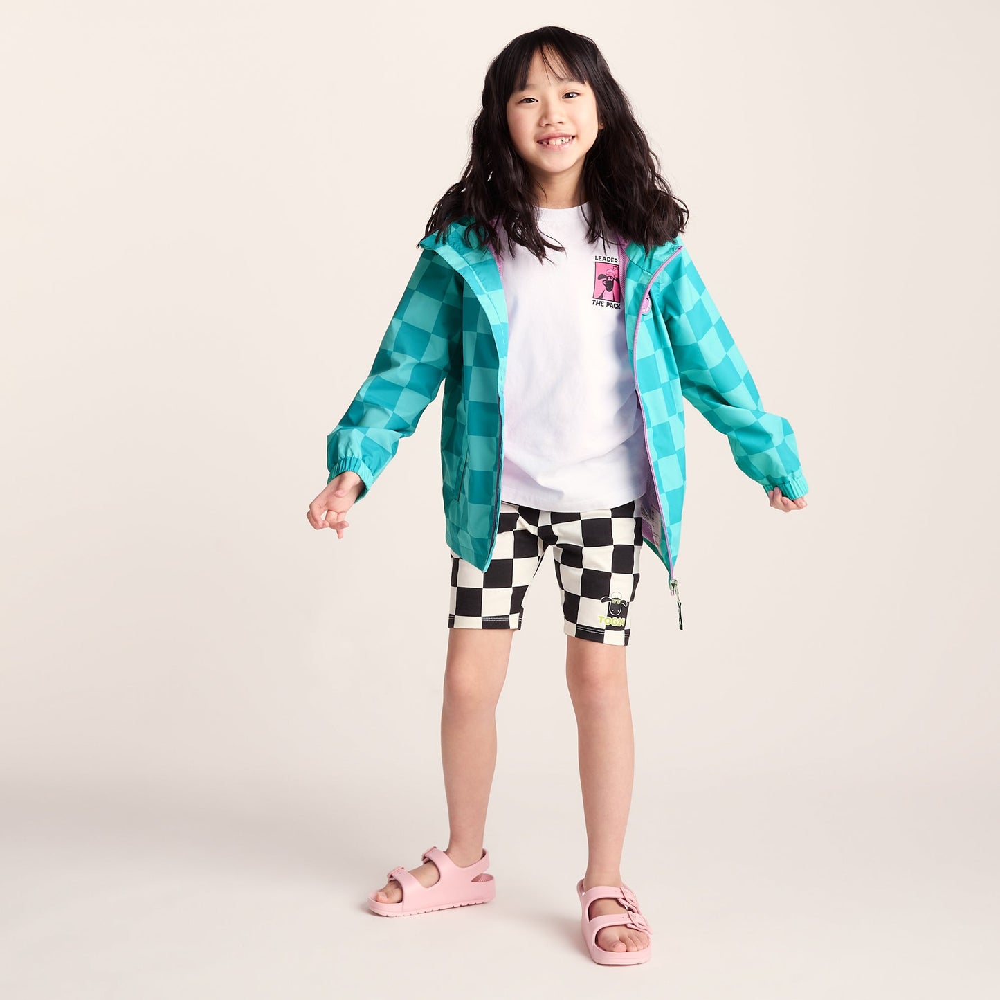 Cohampshire Kids Shaun the Sheep Waterproof Jacket - Spearmint/Bubblegum Checkerboard