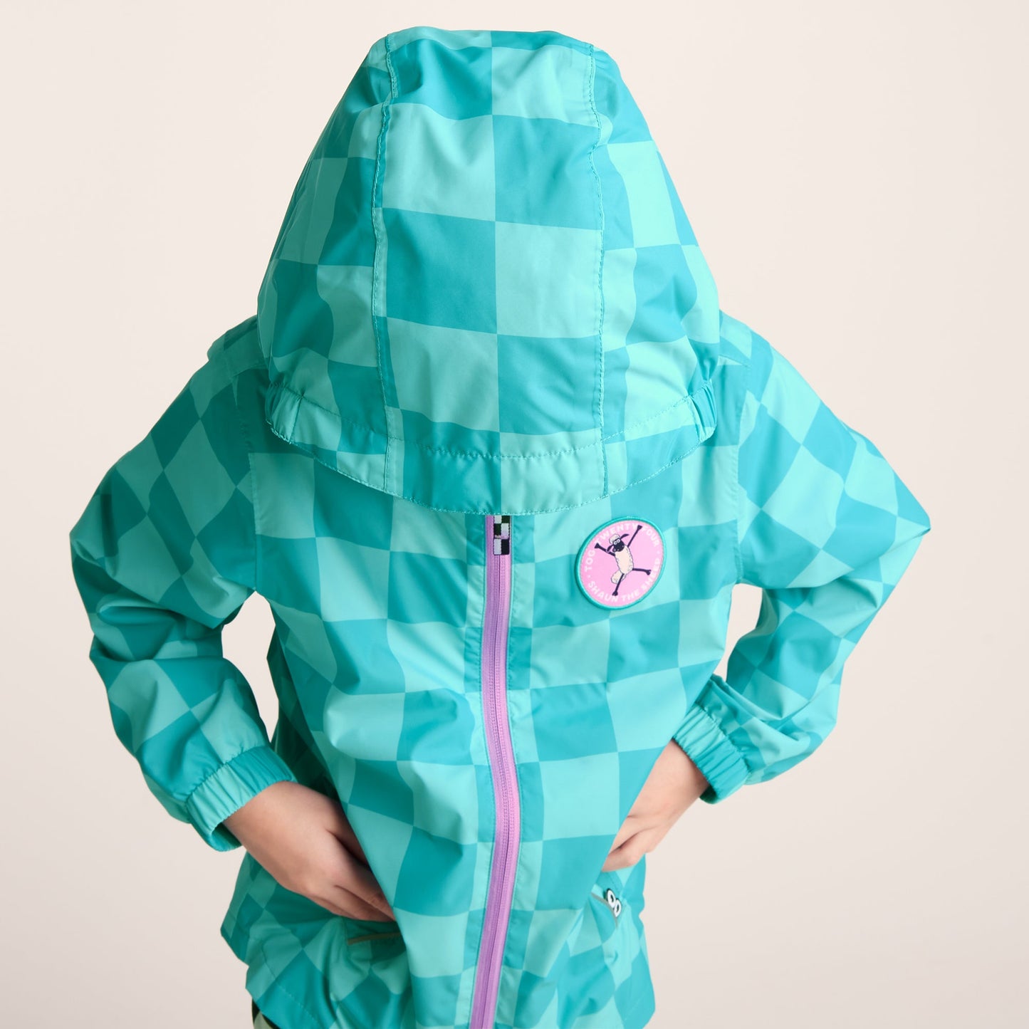 Cohampshire Kids Shaun the Sheep Waterproof Jacket - Spearmint/Bubblegum Checkerboard