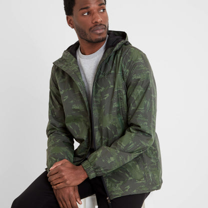 Craven Mens Waterproof Packaway Jacket - Forage Green Brushstroke Print
