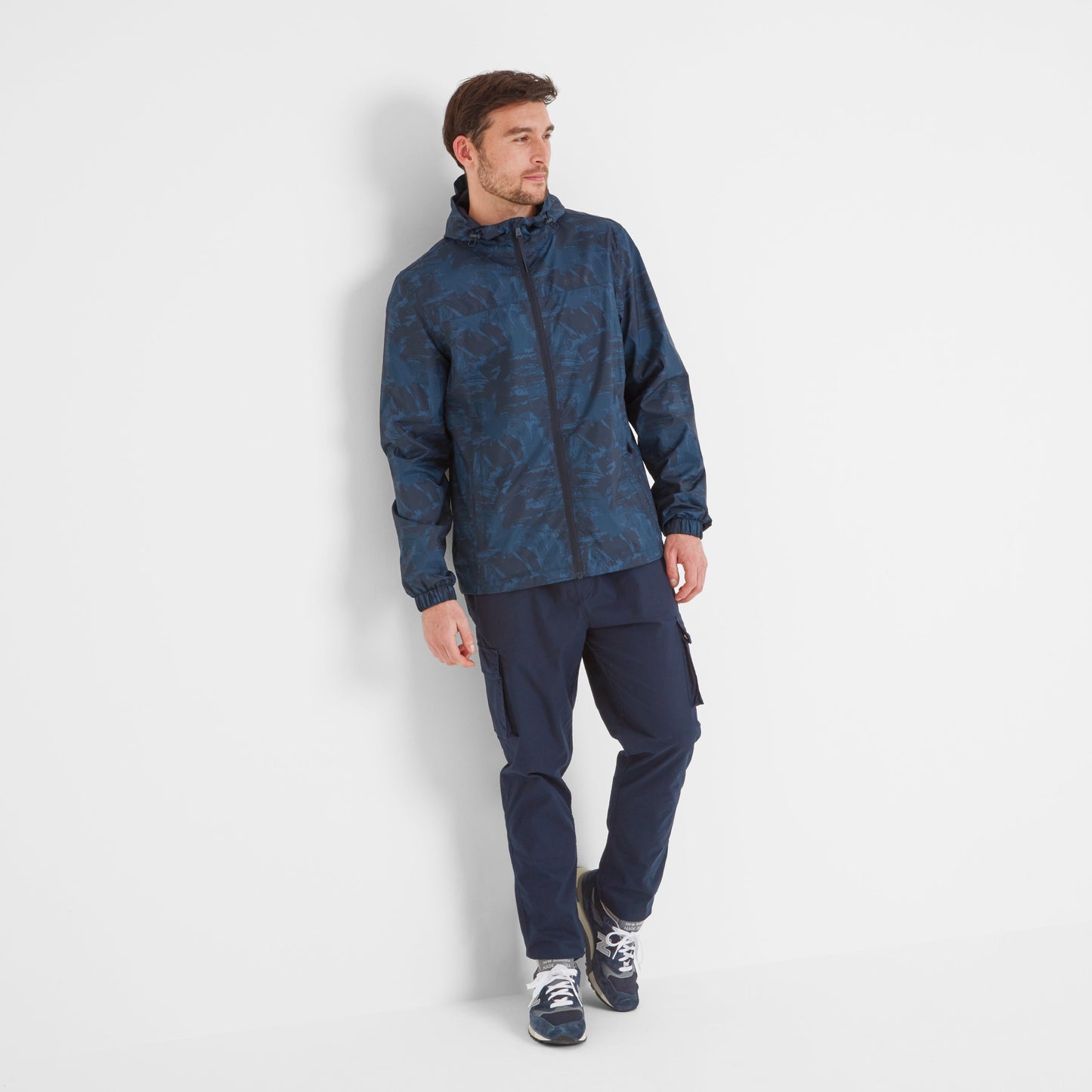 Craven Mens Waterproof Packaway Jacket - Dk Indigo Brushstroke Print