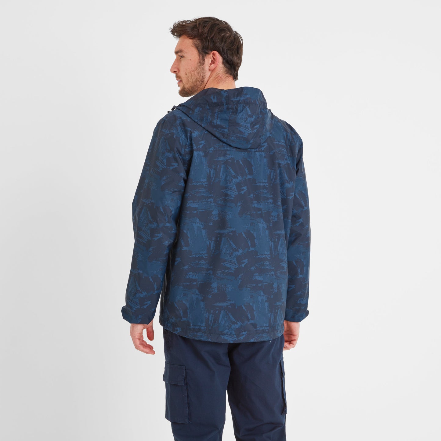 Craven Mens Waterproof Packaway Jacket - Dk Indigo Brushstroke Print