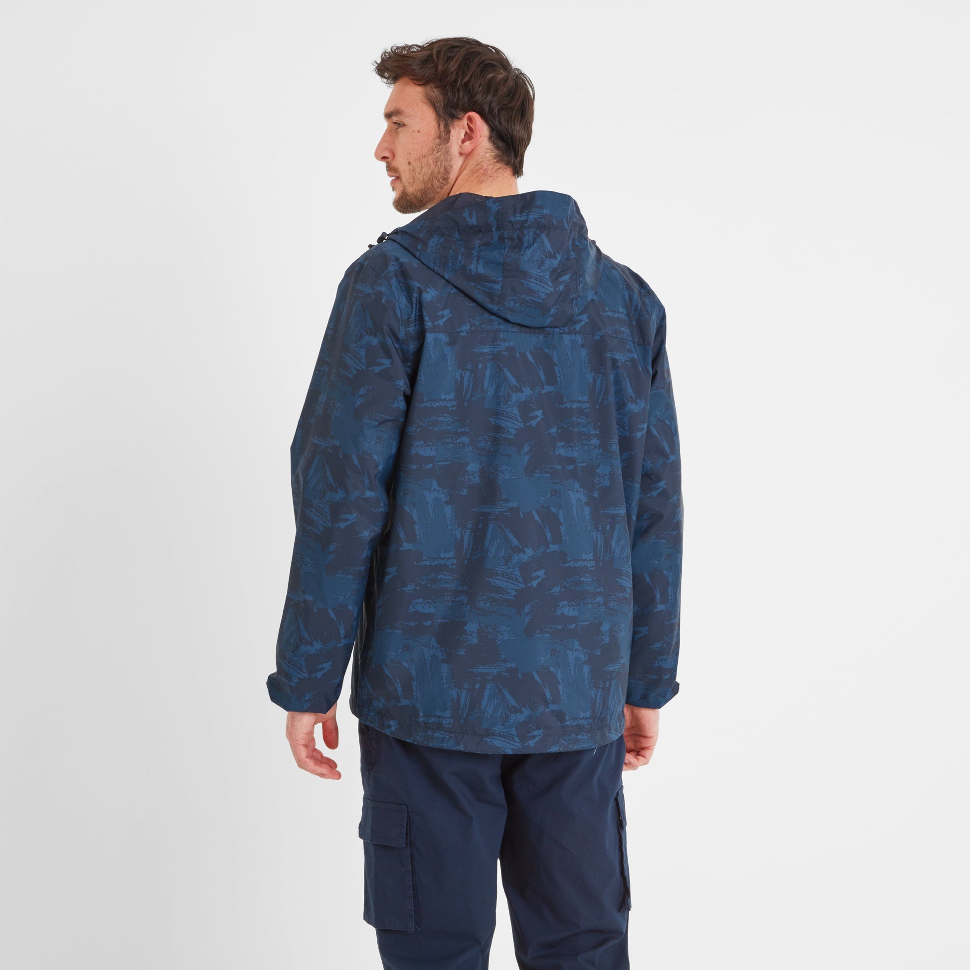 Craven Mens Waterproof Packaway Jacket - Dk Indigo Brushstroke Print