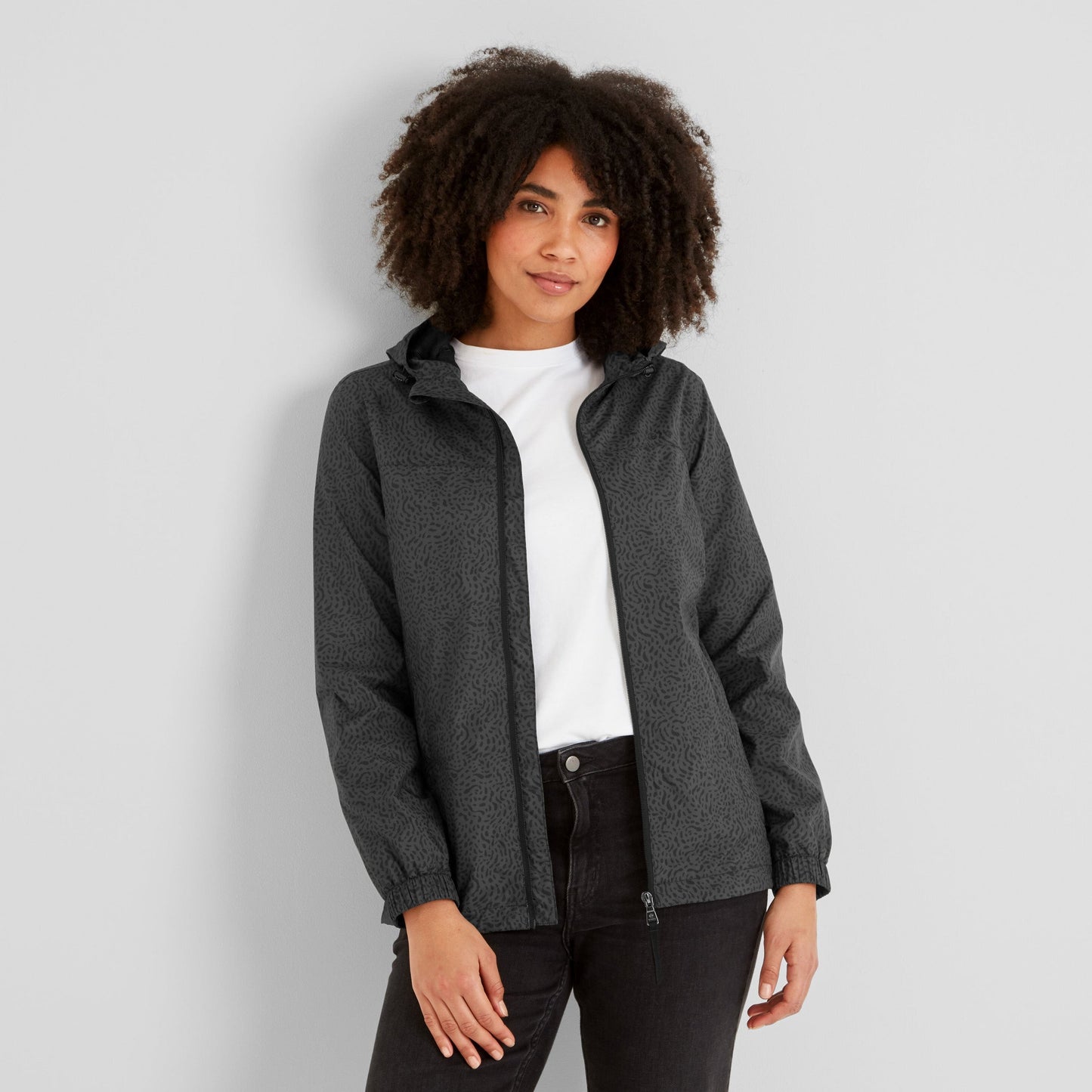 Craven Womens Waterproof Packaway Jacket - Washed Black Swirl Print