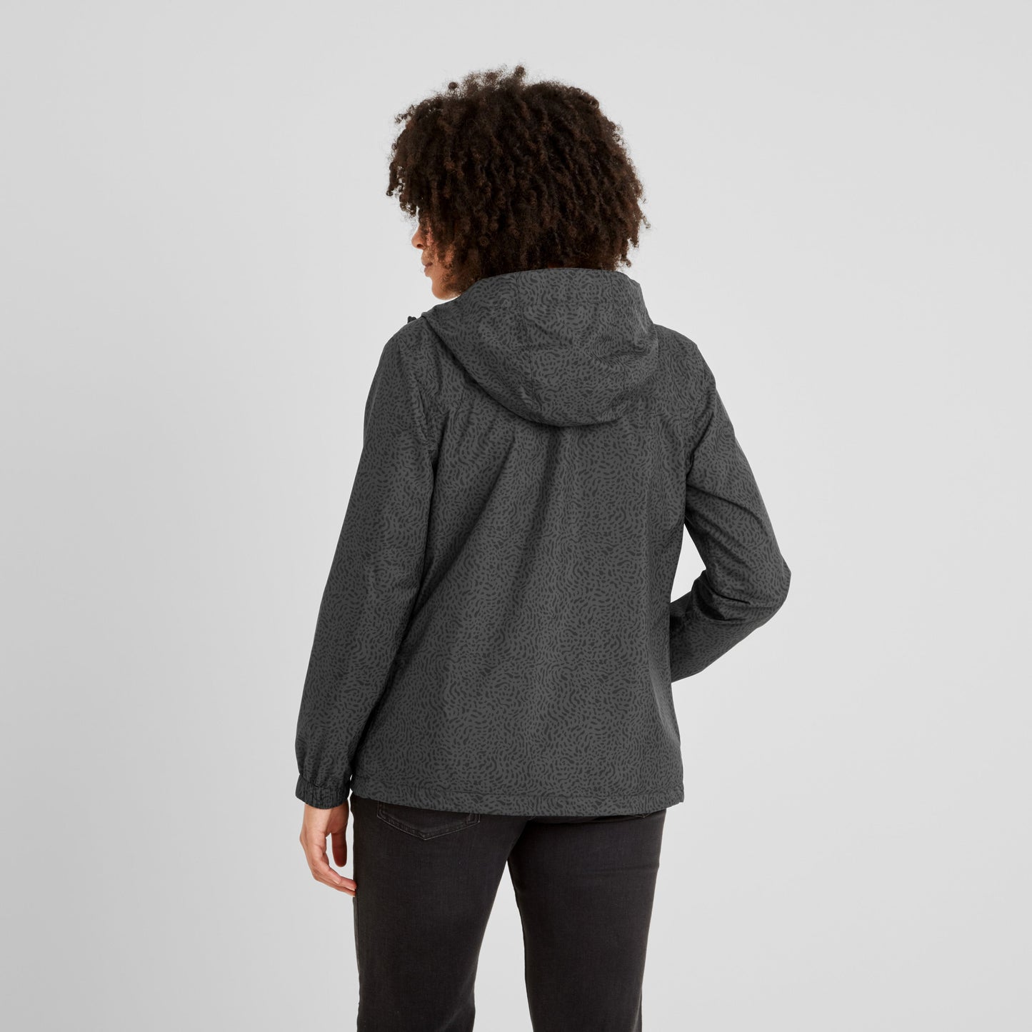 Craven Womens Waterproof Packaway Jacket - Washed Black Swirl Print