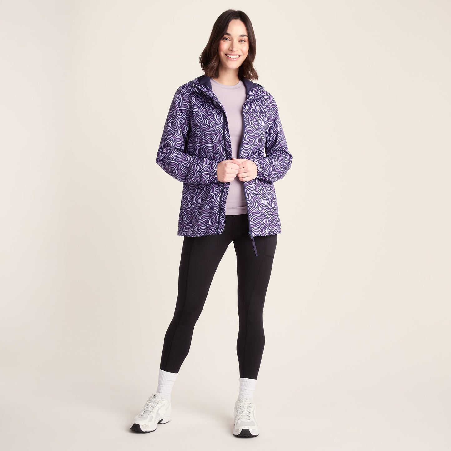 Craven Womens Waterproof Packaway Jacket - Dk Indigo/Lilac Blossom Wave Print