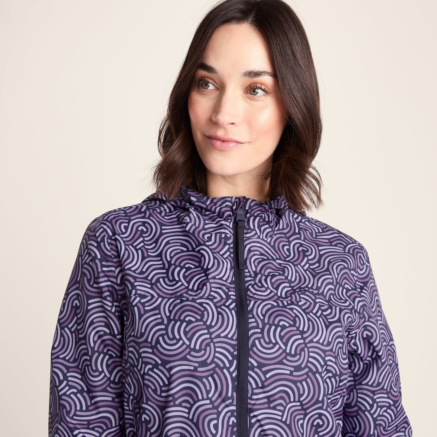 Craven Womens Waterproof Packaway Jacket - Dk Indigo/Lilac Blossom Wave Print