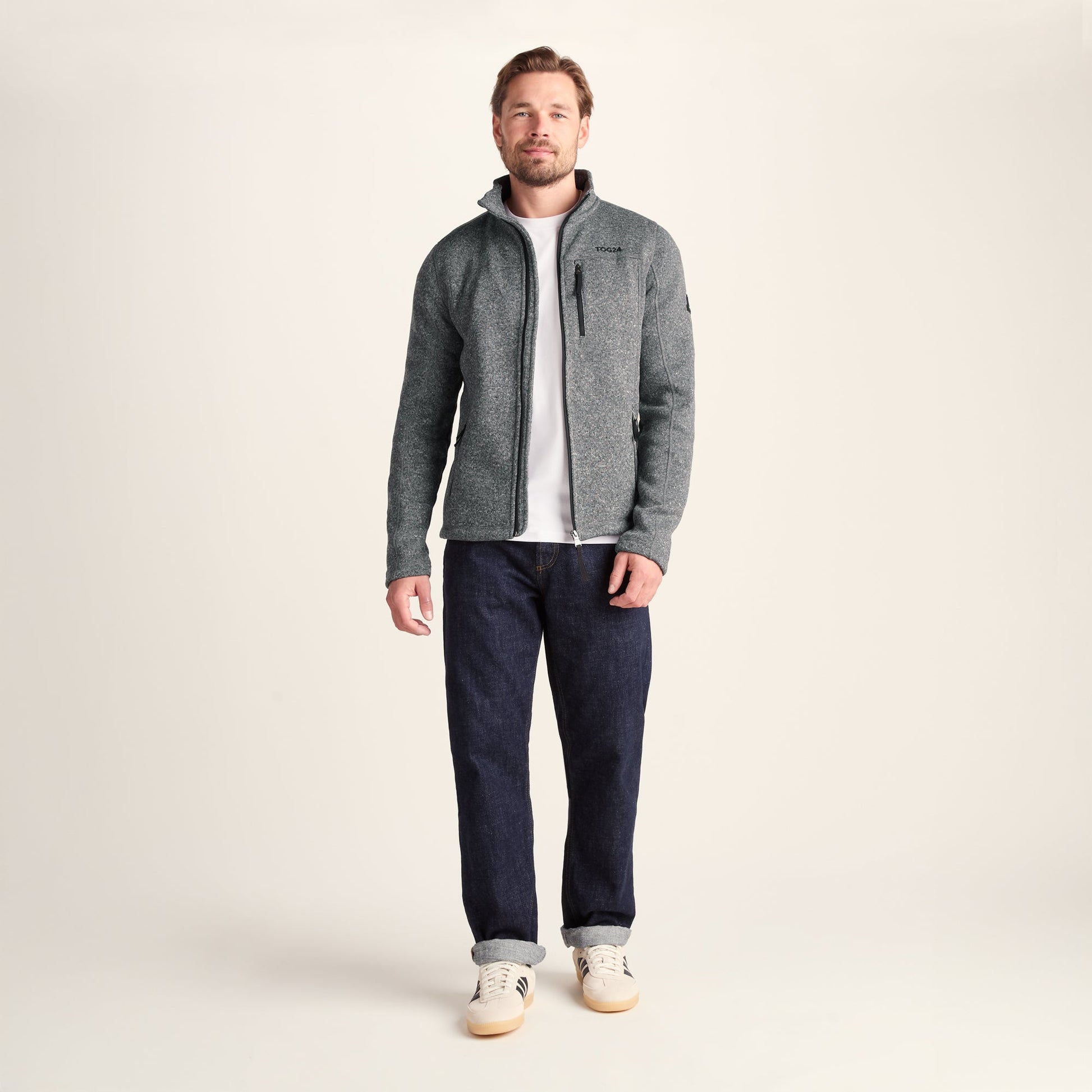 Cresswell Mens Knitlook Fleece Jacket - Dark Grey Marl