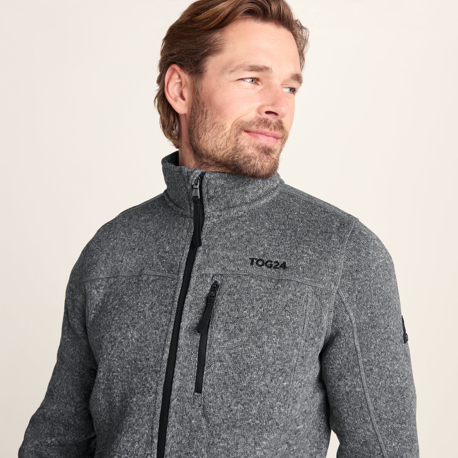 Cresswell Mens Knitlook Fleece Jacket - Dark Grey Marl