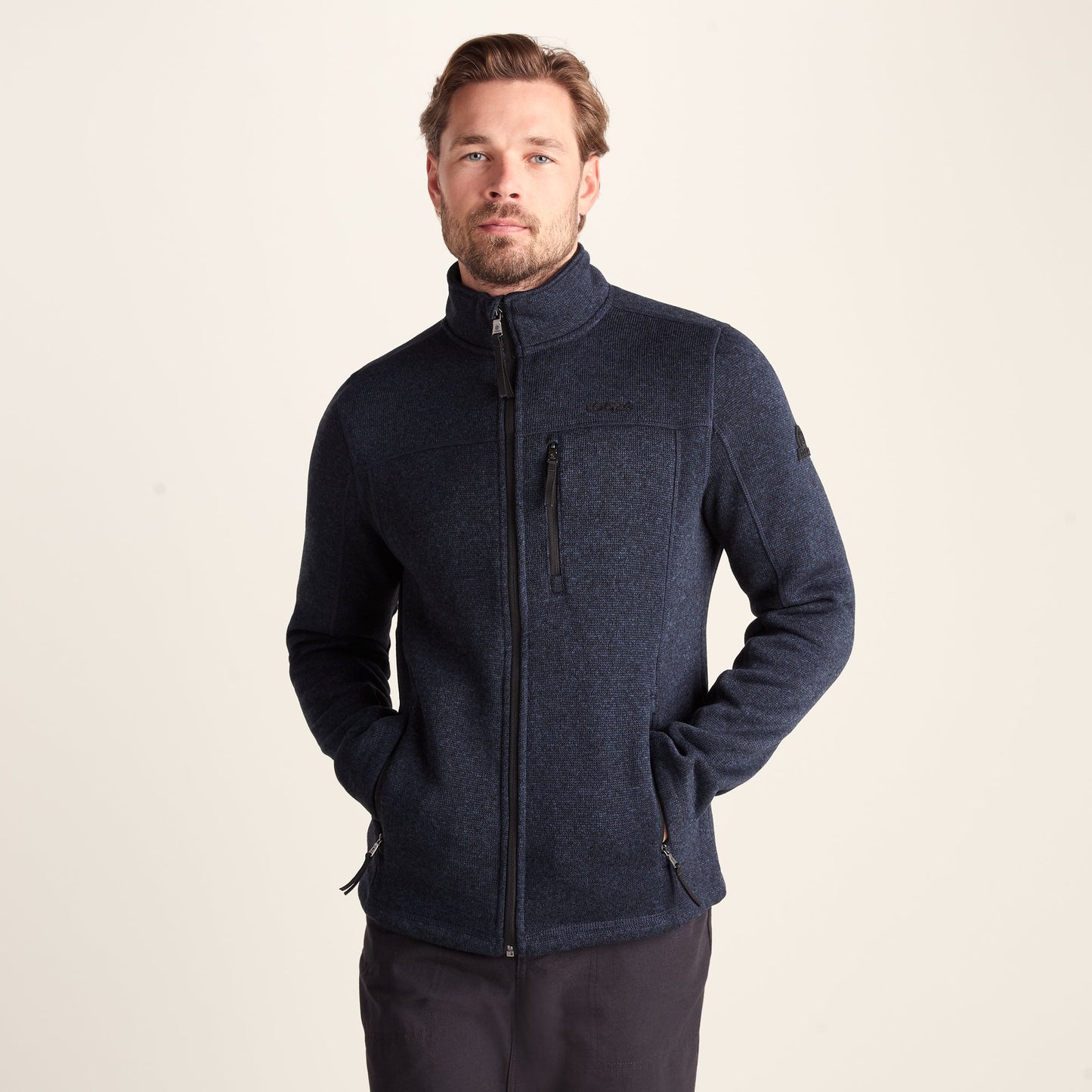 Cresswell Mens Knitlook Fleece Jacket - Dark Indigo Marl