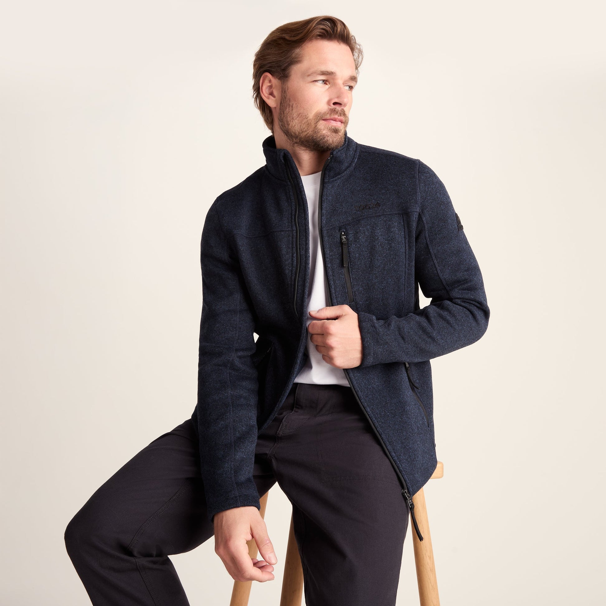 Cresswell Mens Knitlook Fleece Jacket - Dark Indigo Marl