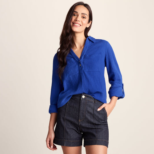 Cruise Womens Long Sleeve 100% Cotton Shirt - Ultramarine Blue