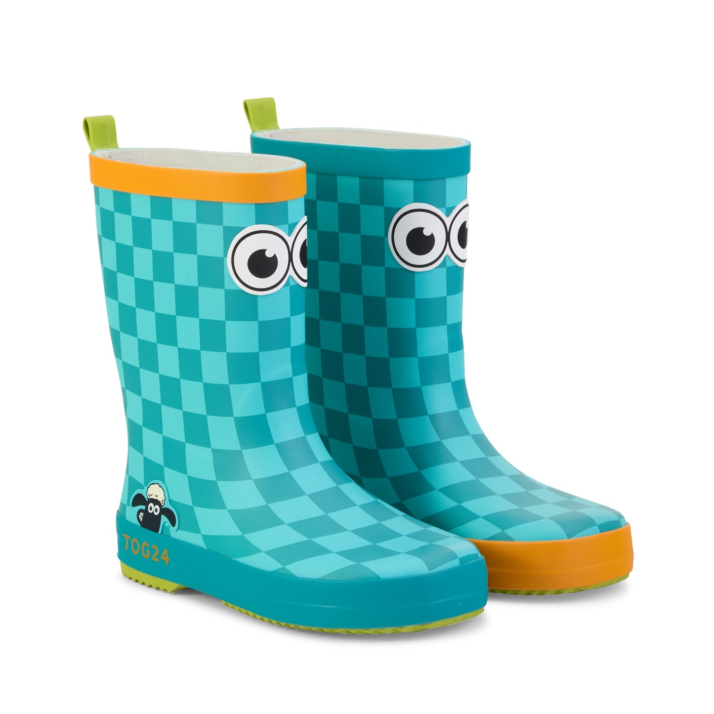 Dorper Kids Shaun the Sheep Wellies - Spearmint/Bubblegum Checkerboard