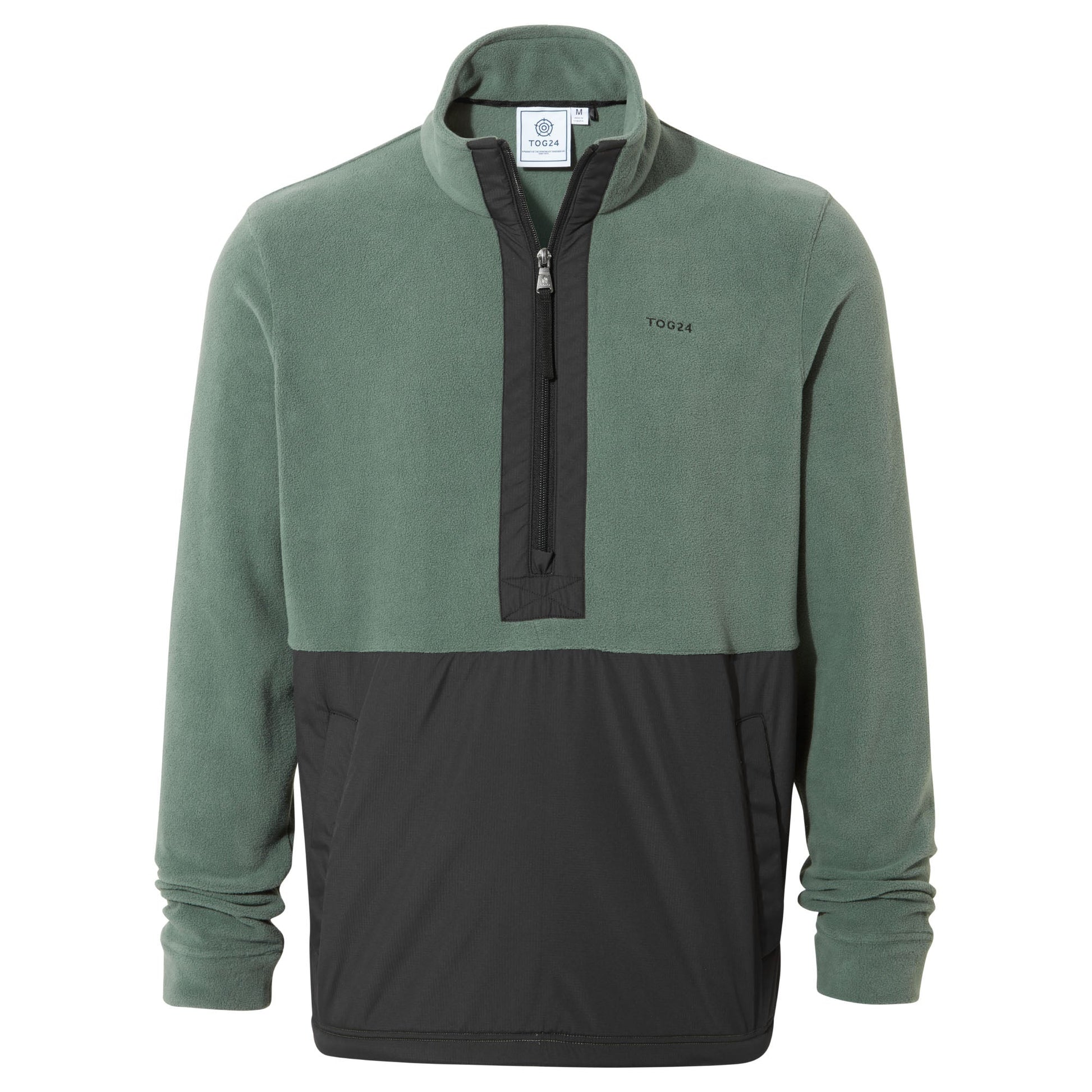 Dowson Mens Relaxed Fit Microfleece Zip Neck - Black/Light Forest
