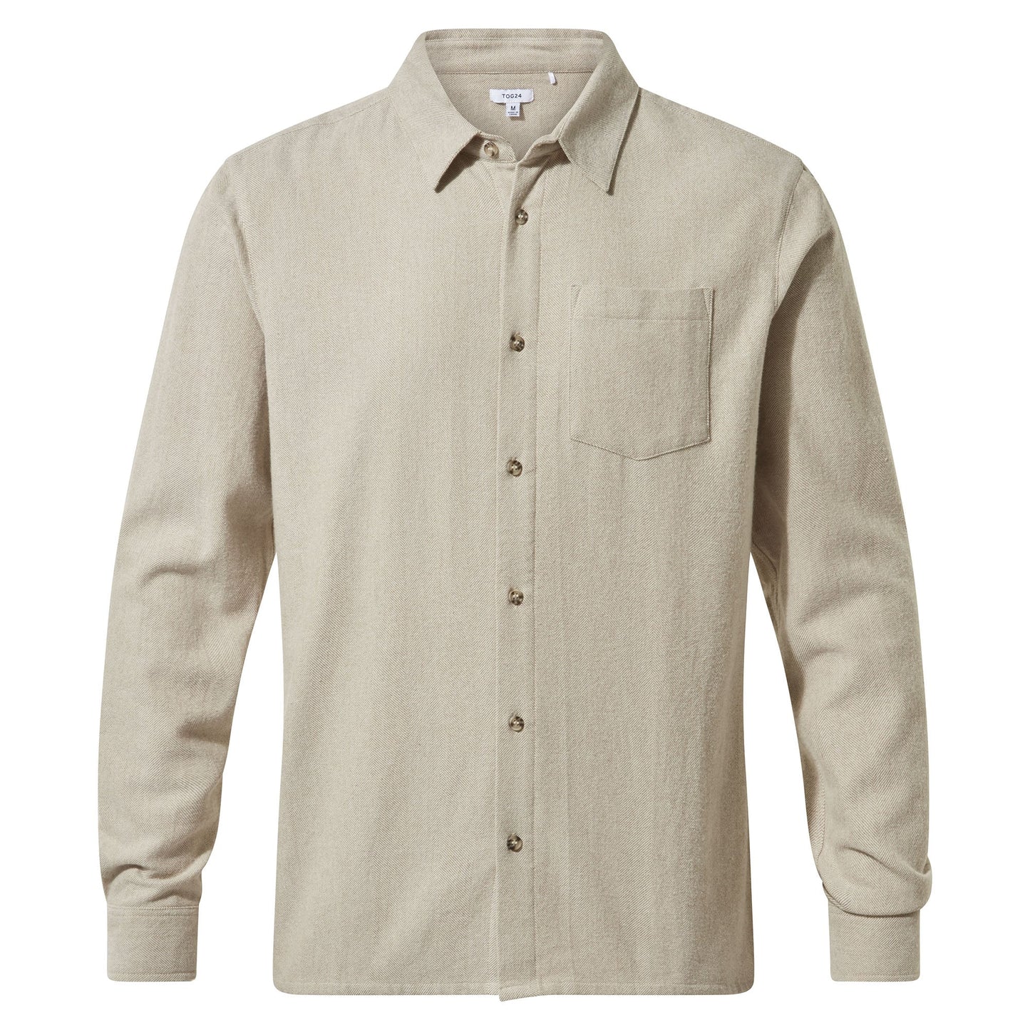 Draper Mens Long Sleeve Cotton Herringbone Shirt - Hazelnut